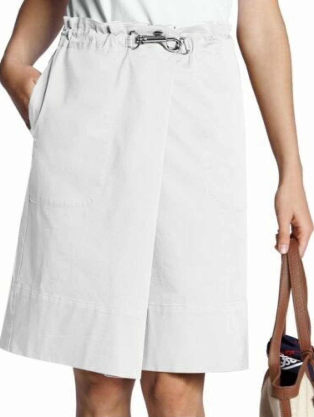 LANDS' END White Cotton Nautical Metal Clasp Skirt Size 12